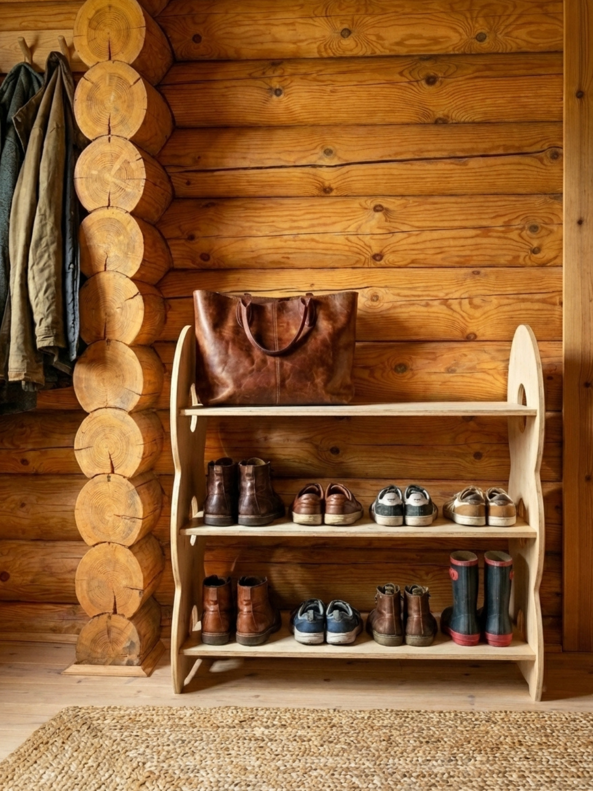 Обувница в прихожую с полками деревянная открытая - фото товара