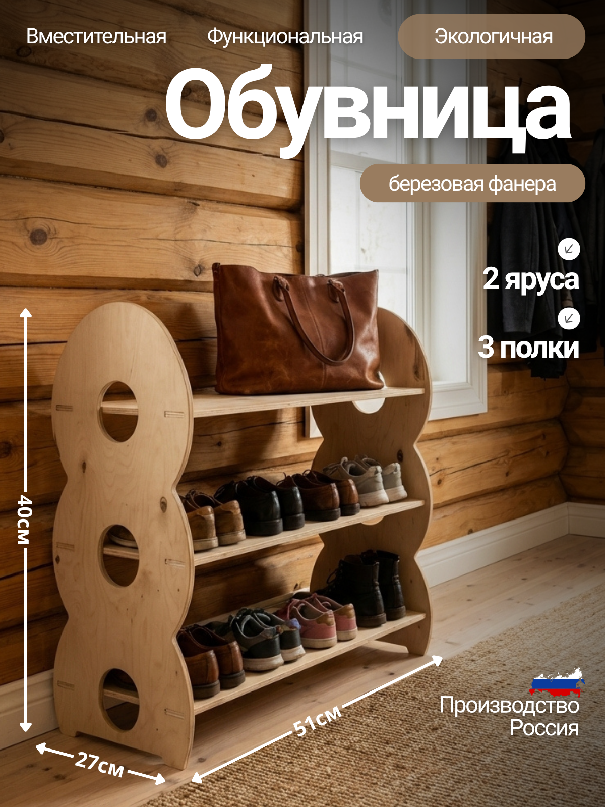 Обувница в прихожую с полками деревянная открытая - деревянная мебель WoodLayer