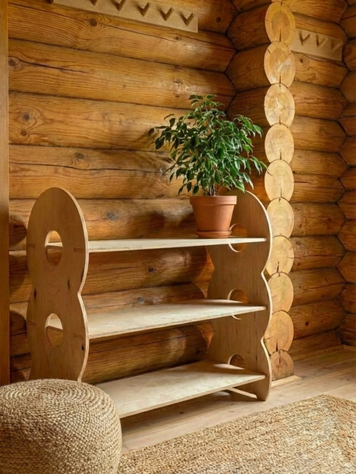 Обувница в прихожую с полками деревянная открытая - фото товара