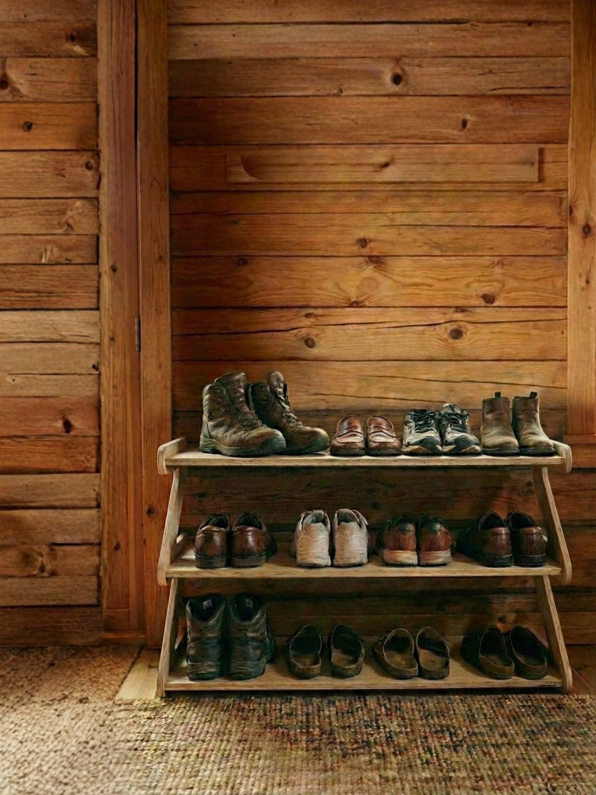 Обувница 2 яруса в прихожую с полками деревянная открытая - фото товара