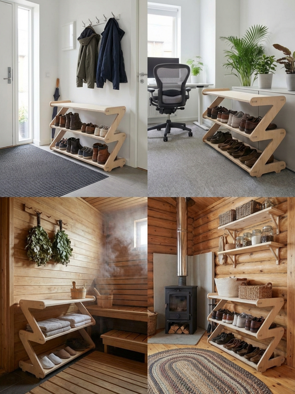 Обувница 2 яруса в прихожую с полками деревянная открытая - фото товара