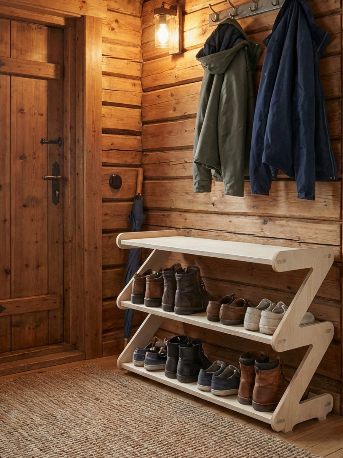 Обувница 2 яруса в прихожую с полками деревянная открытая - фото товара