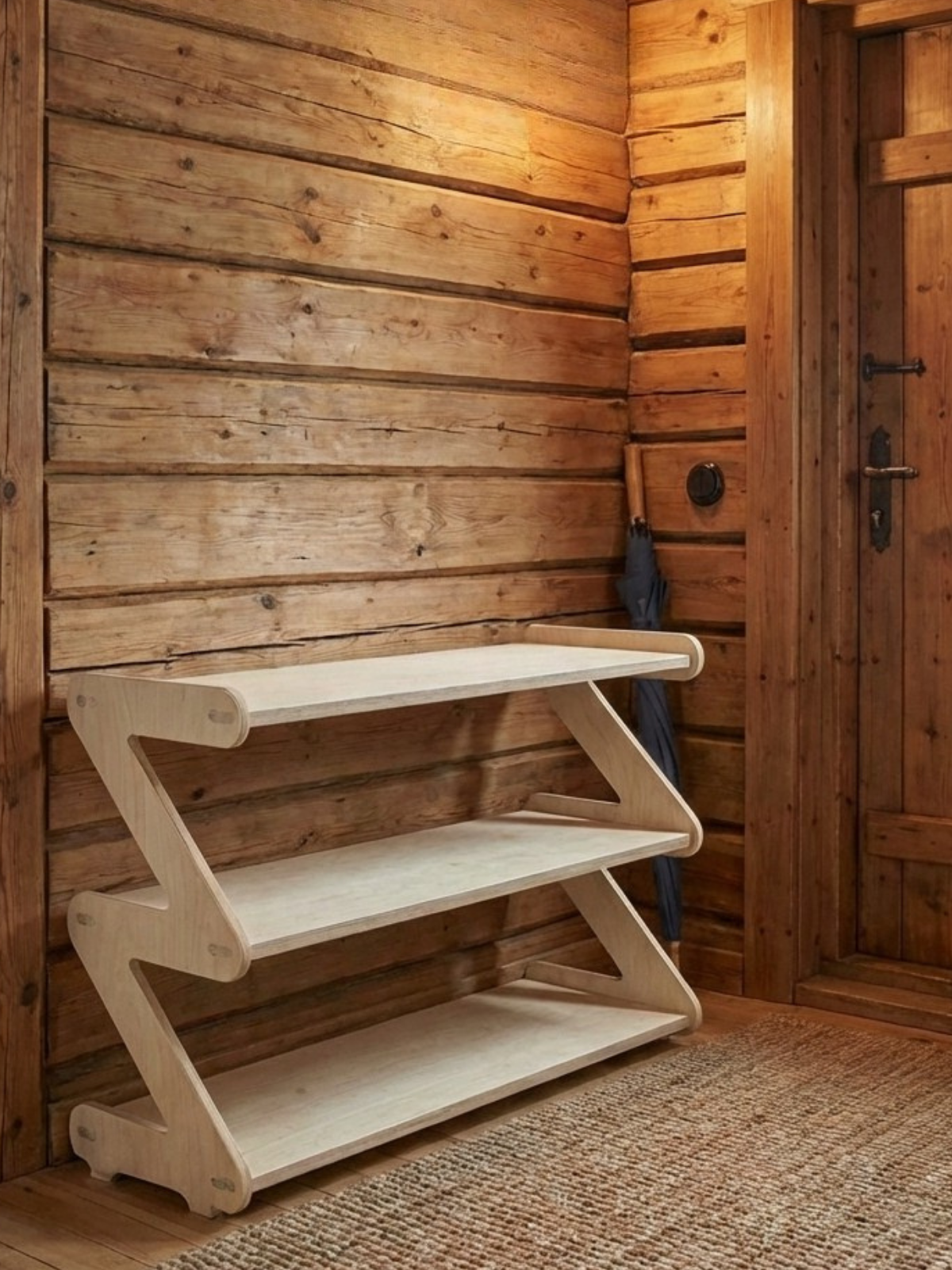 Обувница 2 яруса в прихожую с полками деревянная открытая - фото товара