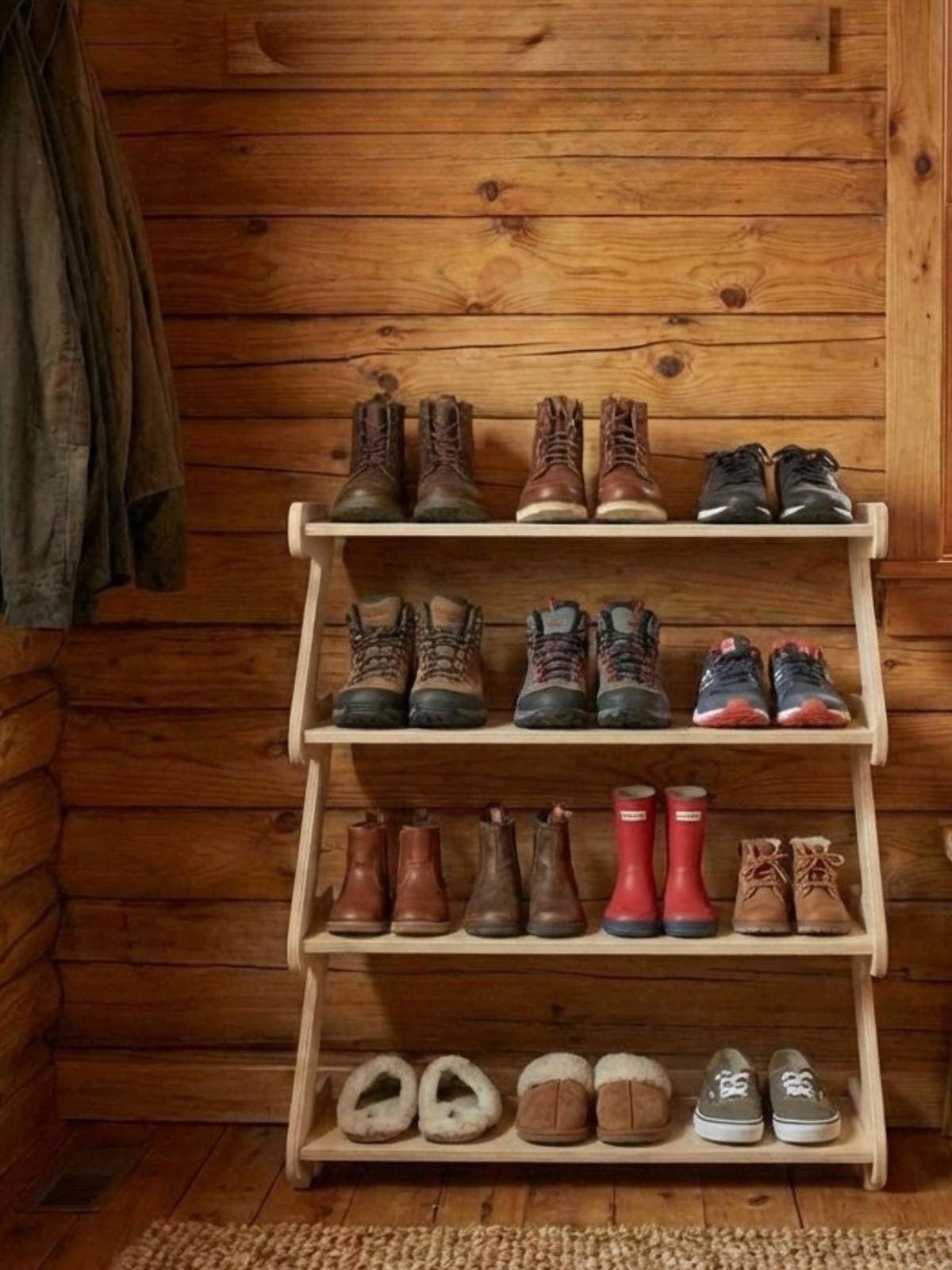 Обувница 3 яруса в прихожую с полками деревянная открытая - фото товара