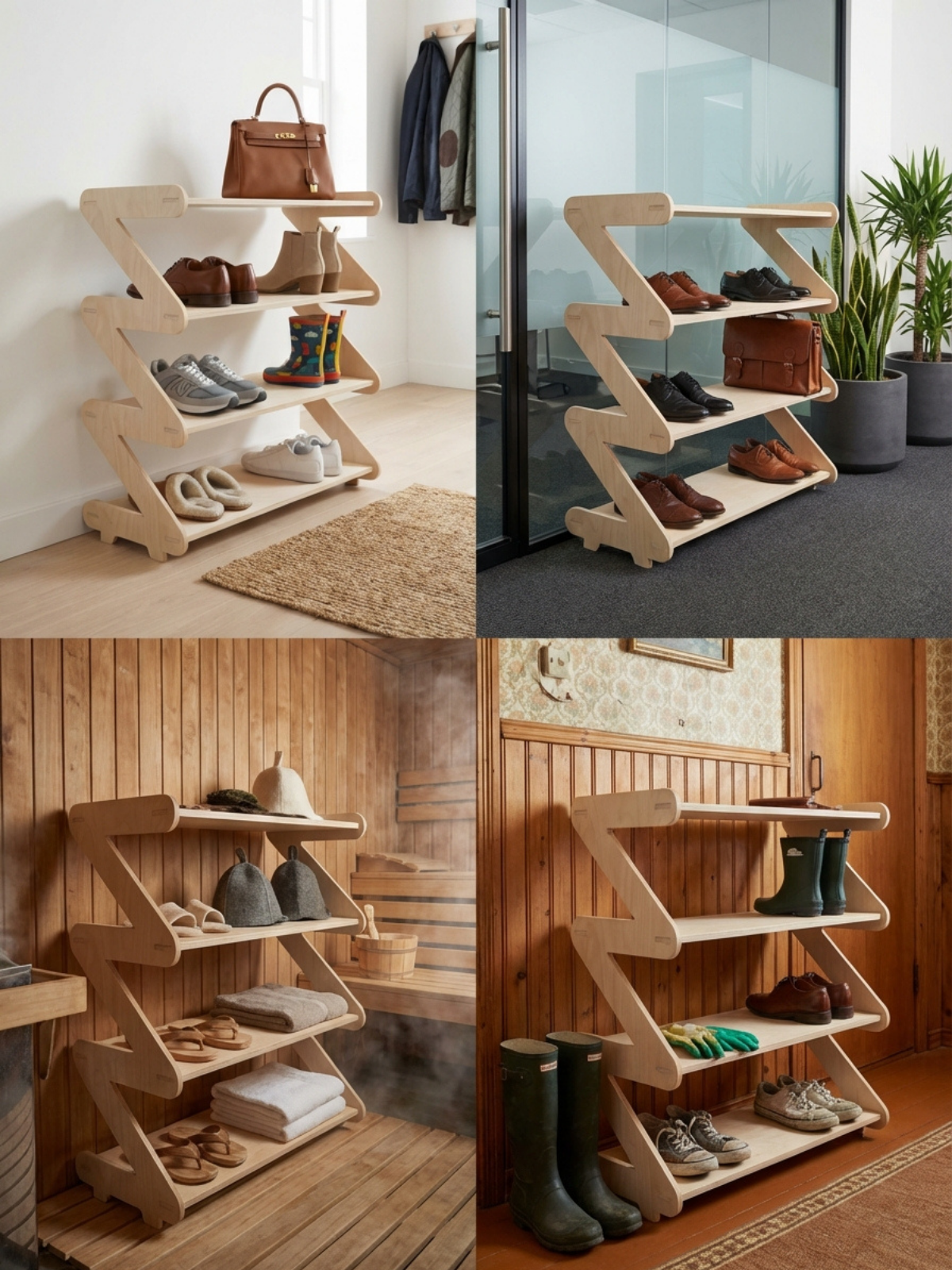 Обувница 3 яруса в прихожую с полками деревянная открытая - фото товара