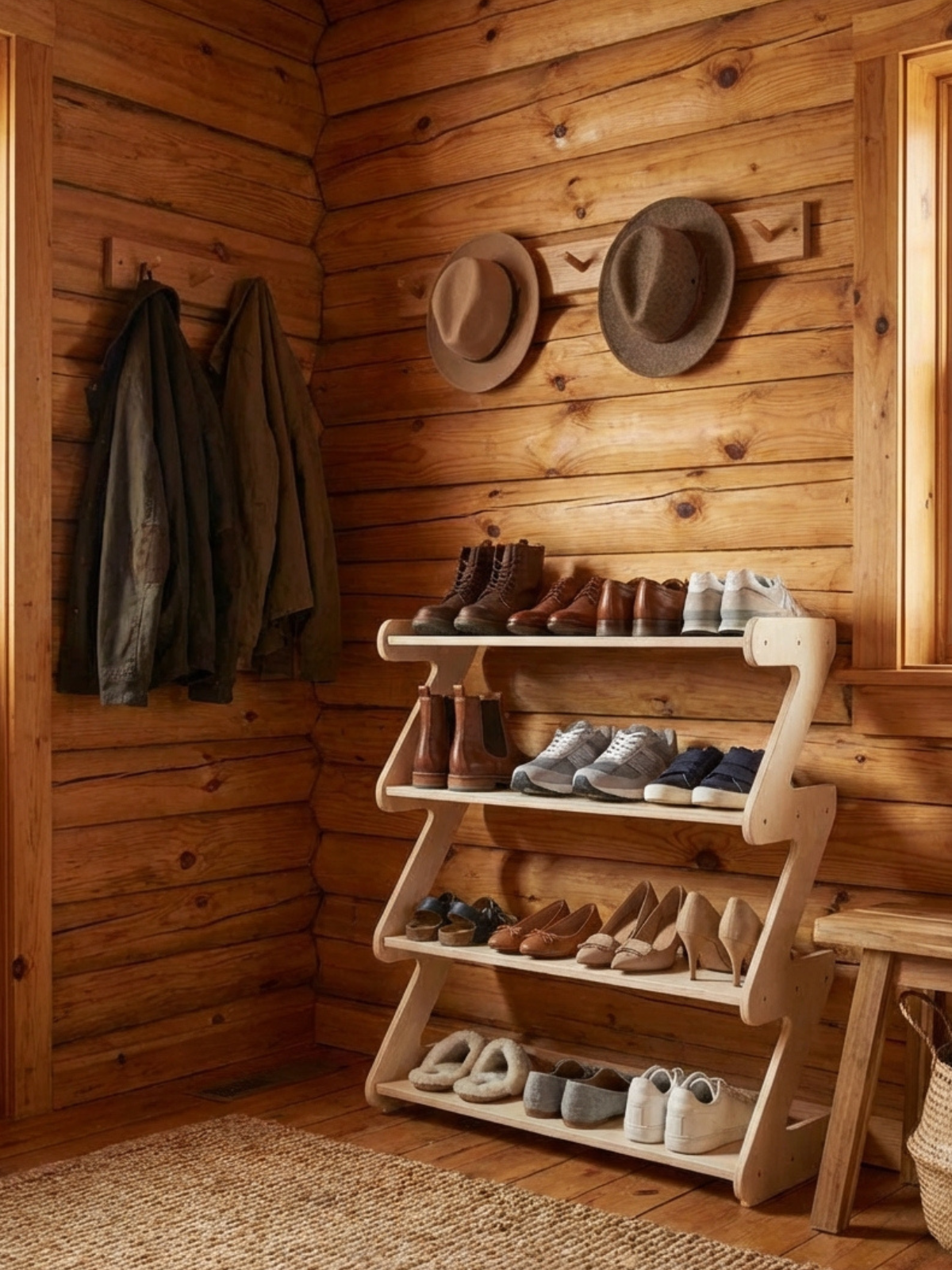 Обувница 3 яруса в прихожую с полками деревянная открытая - фото товара