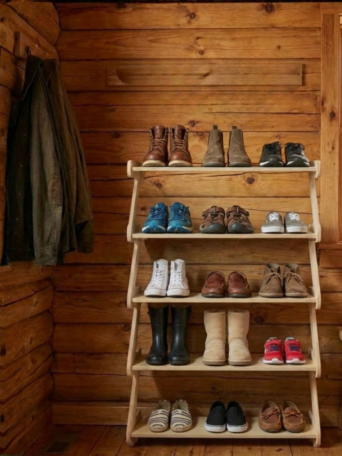 Обувница в прихожую с полками деревянная открытая - фото товара