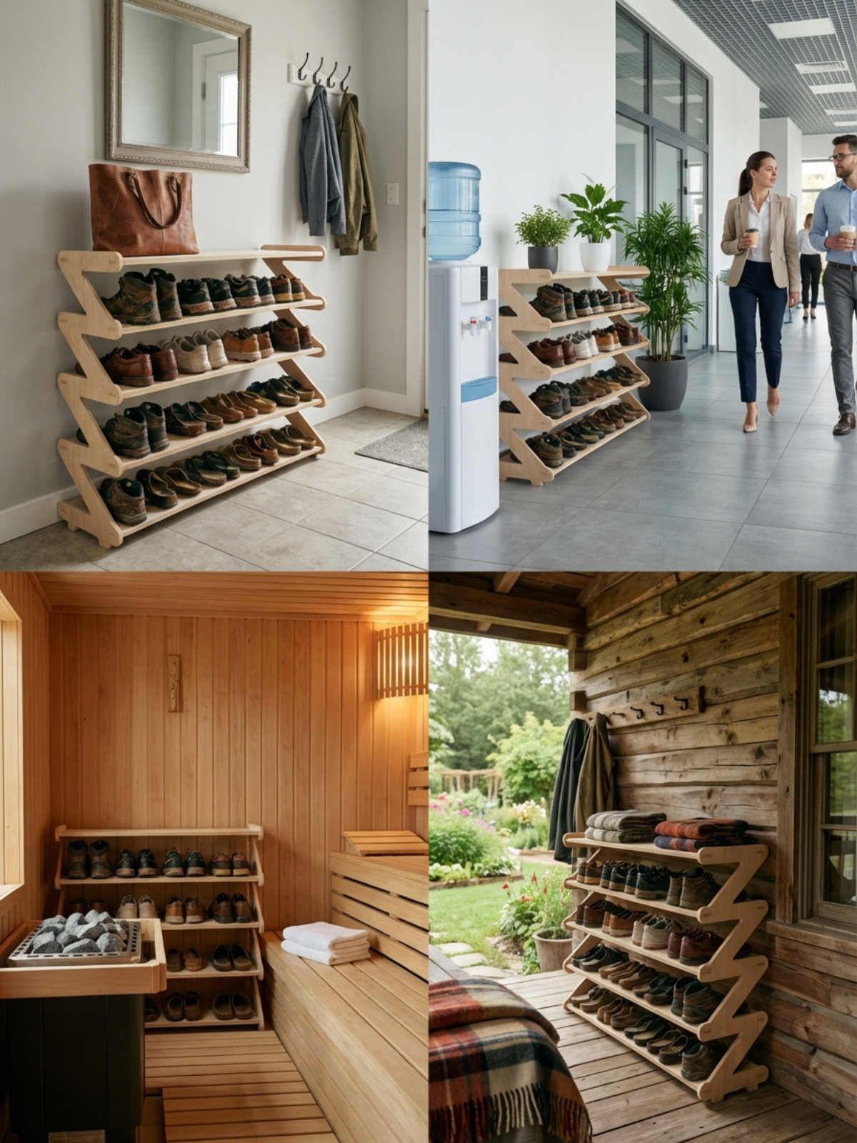 Обувница в прихожую с полками деревянная открытая - фото товара