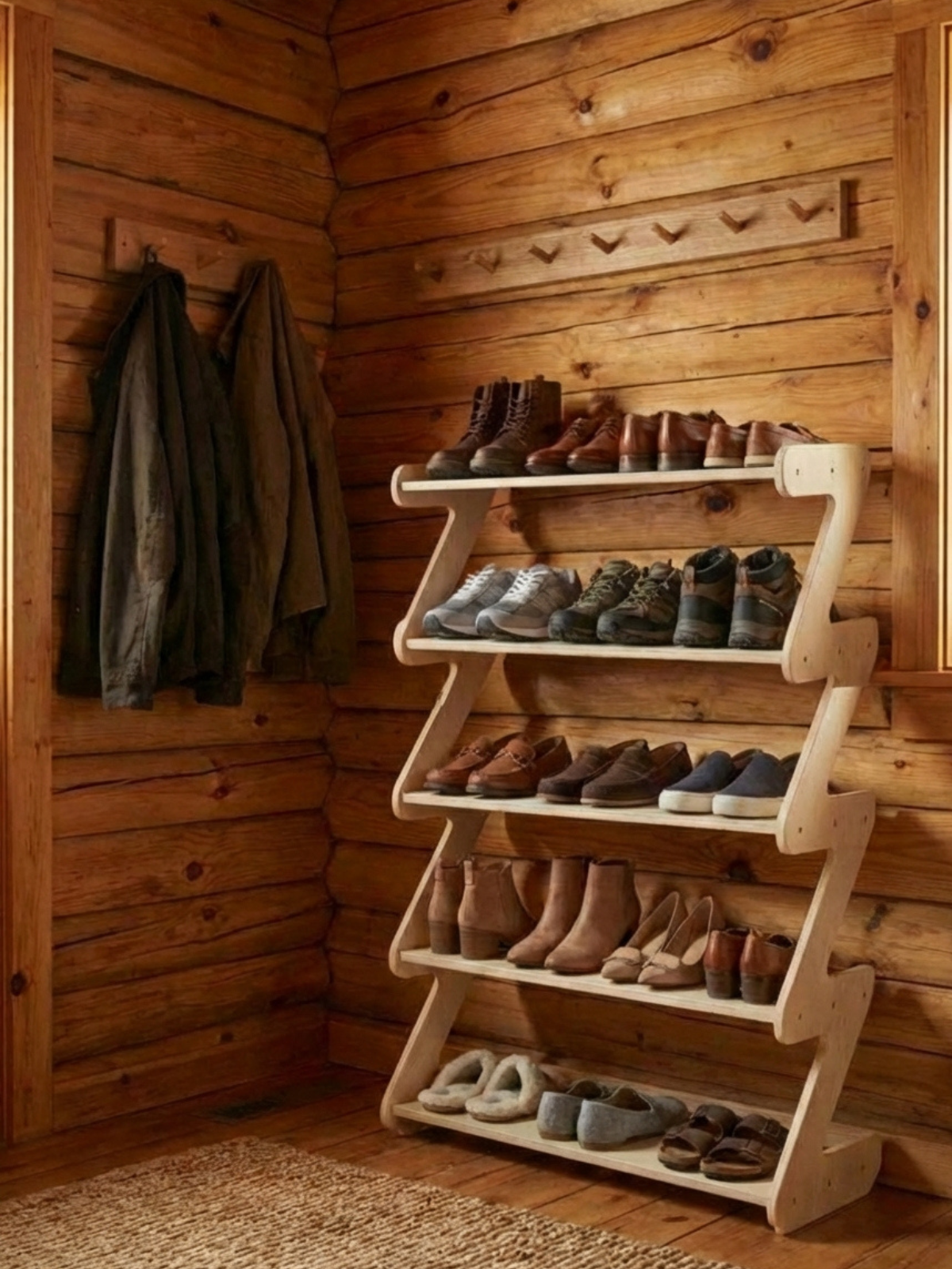 Обувница в прихожую с полками деревянная открытая - фото товара