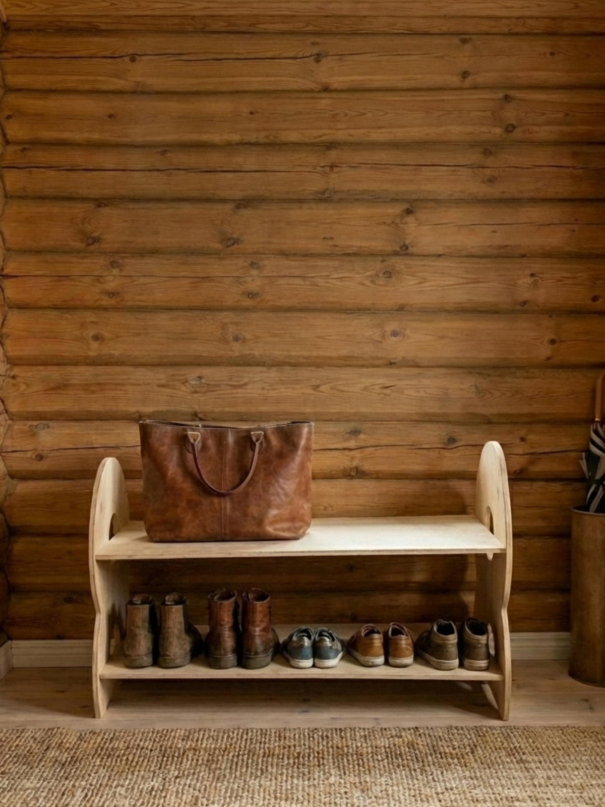Обувница в прихожую с полками деревянная открытая - фото товара