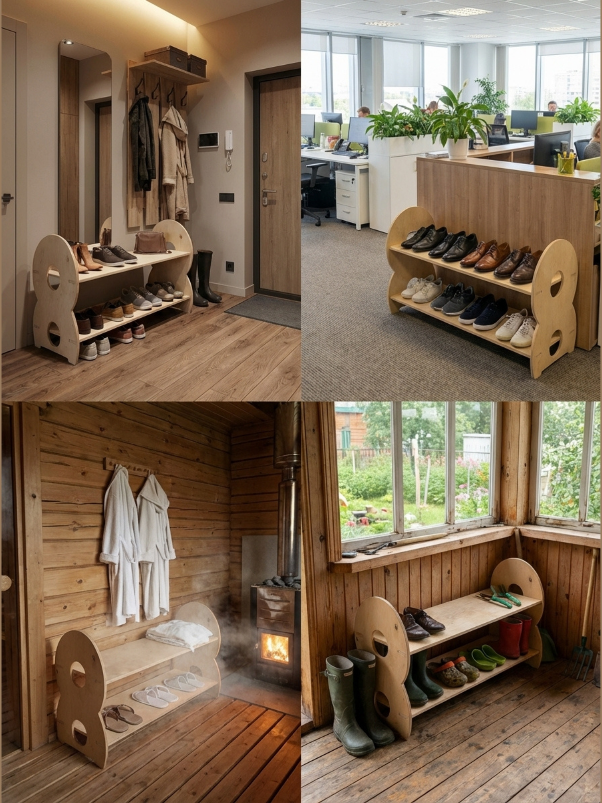 Обувница в прихожую с полками деревянная открытая - фото товара