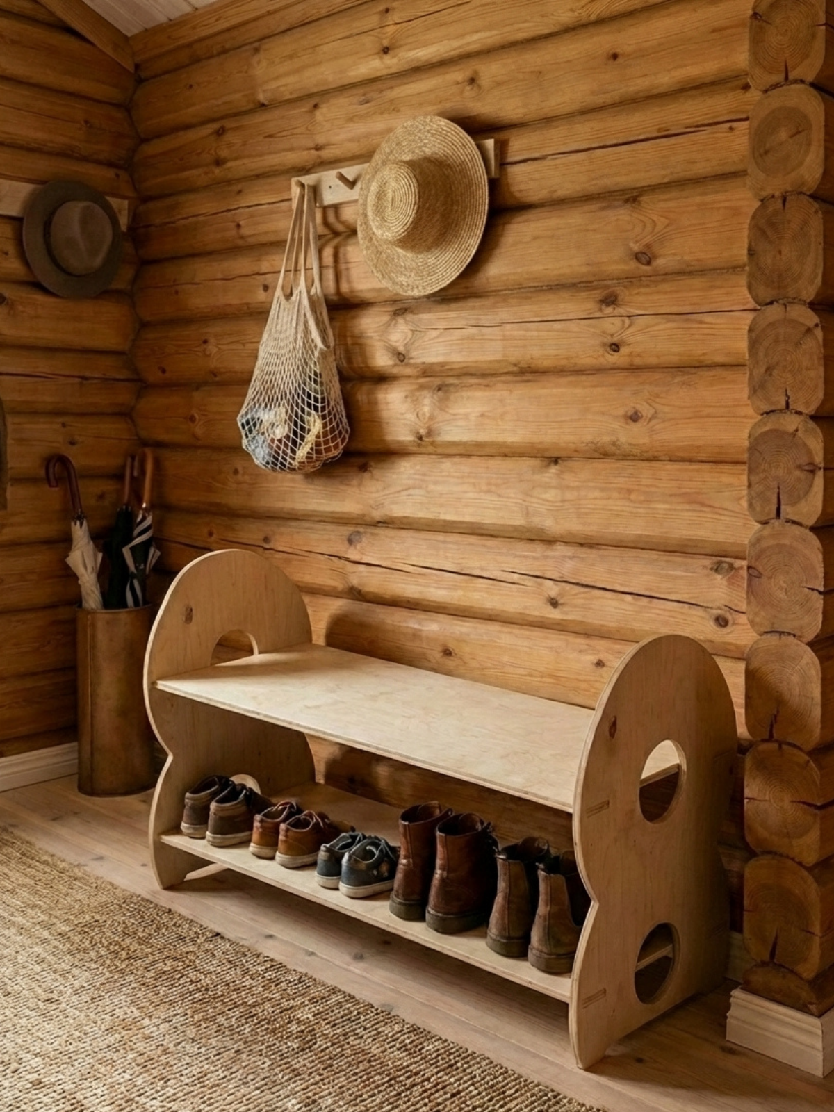 Обувница в прихожую с полками деревянная открытая - фото товара