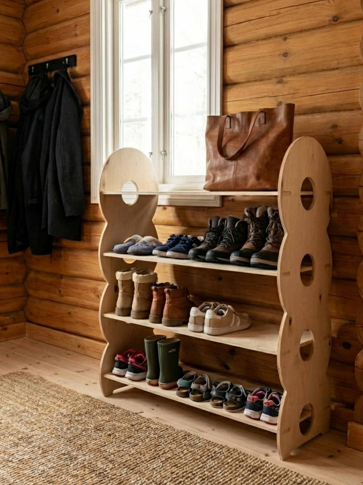 Обувница в прихожую с полками деревянная открытая - деревянная мебель WoodLayer