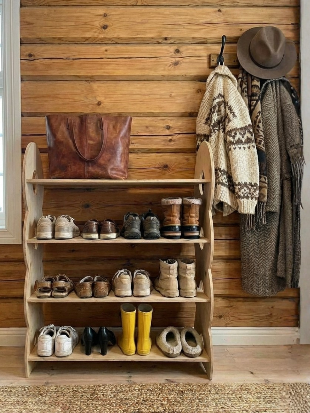 Обувница в прихожую с полками деревянная открытая - фото товара