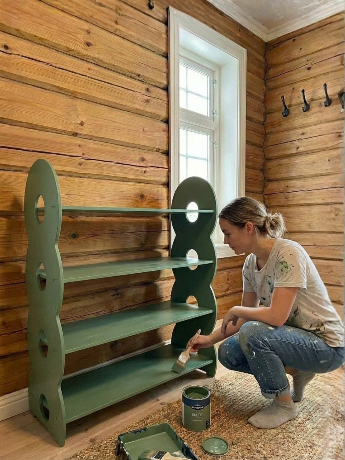 Обувница в прихожую с полками деревянная открытая - фото товара