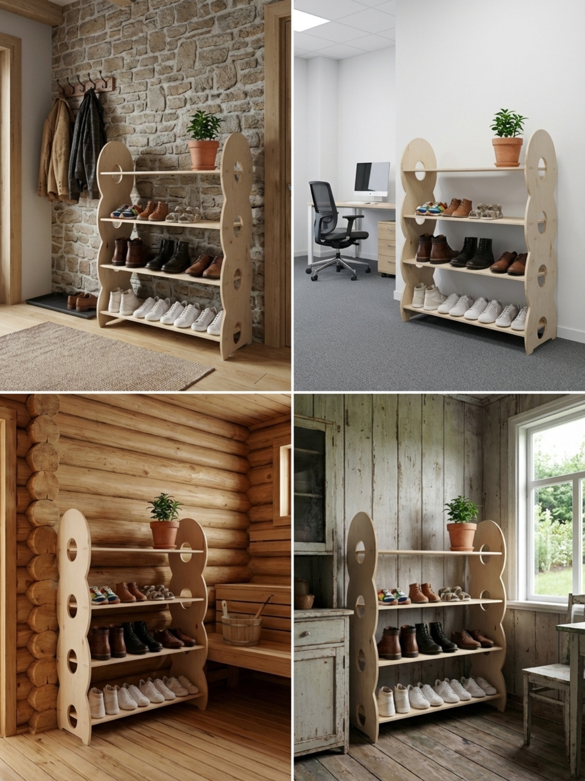 Обувница в прихожую с полками деревянная открытая - фото товара