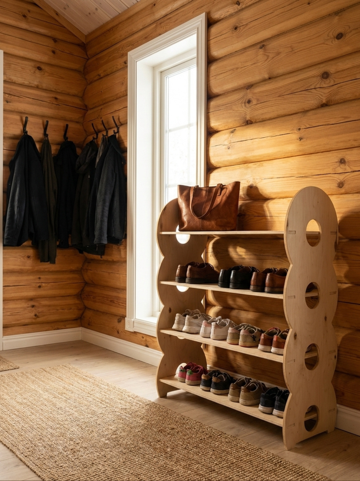 Обувница в прихожую с полками деревянная открытая - фото товара