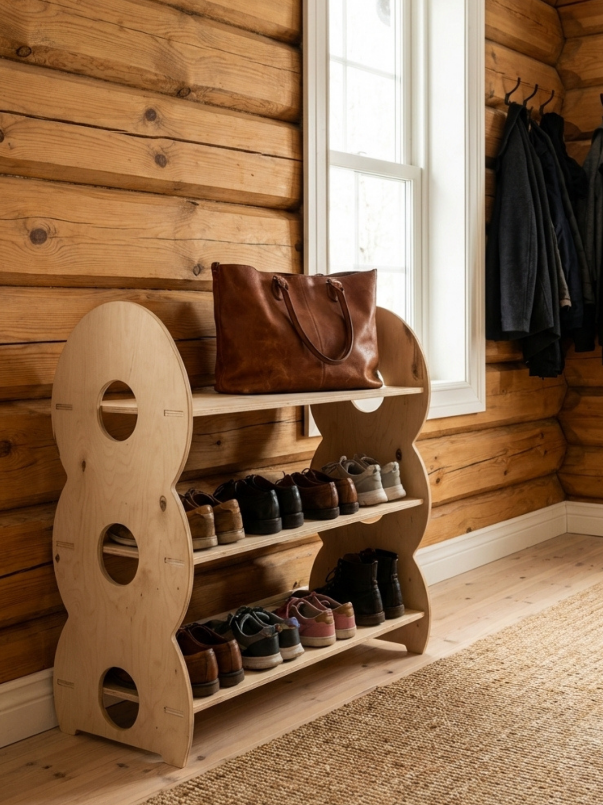 Обувница 2 яруса в прихожую с полками деревянная открытая - фото товара