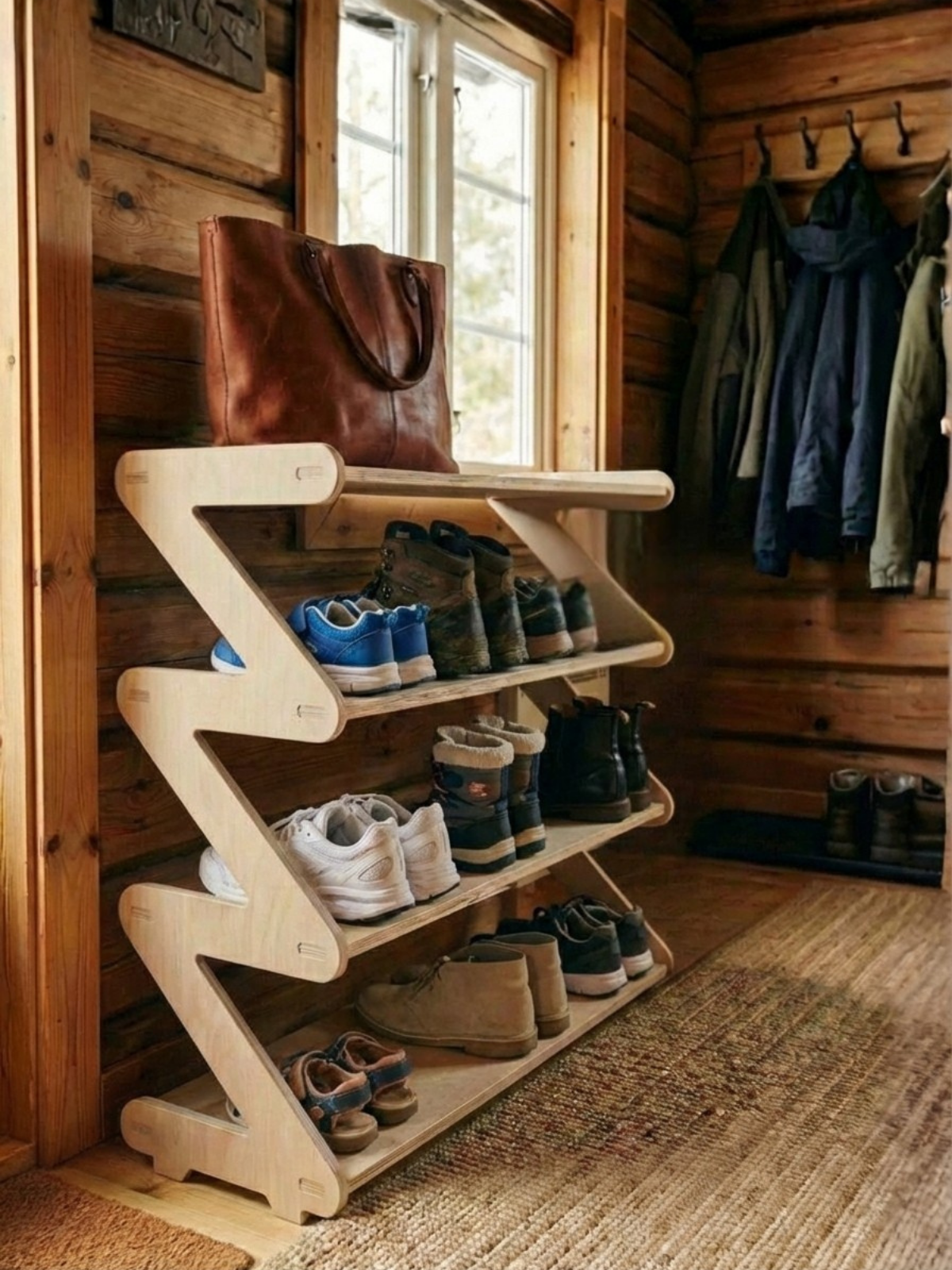 Обувница 3 яруса в прихожую с полками деревянная открытая - фото товара