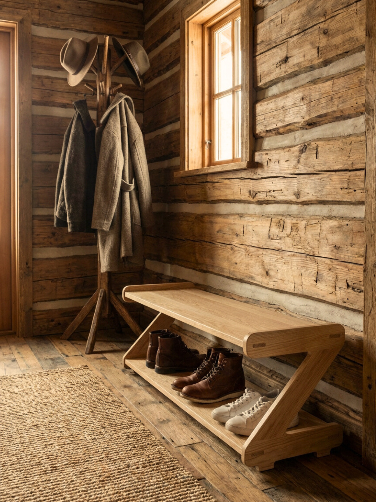 Обувница 1 ярус в прихожую с полками деревянная открытая  - фото товара