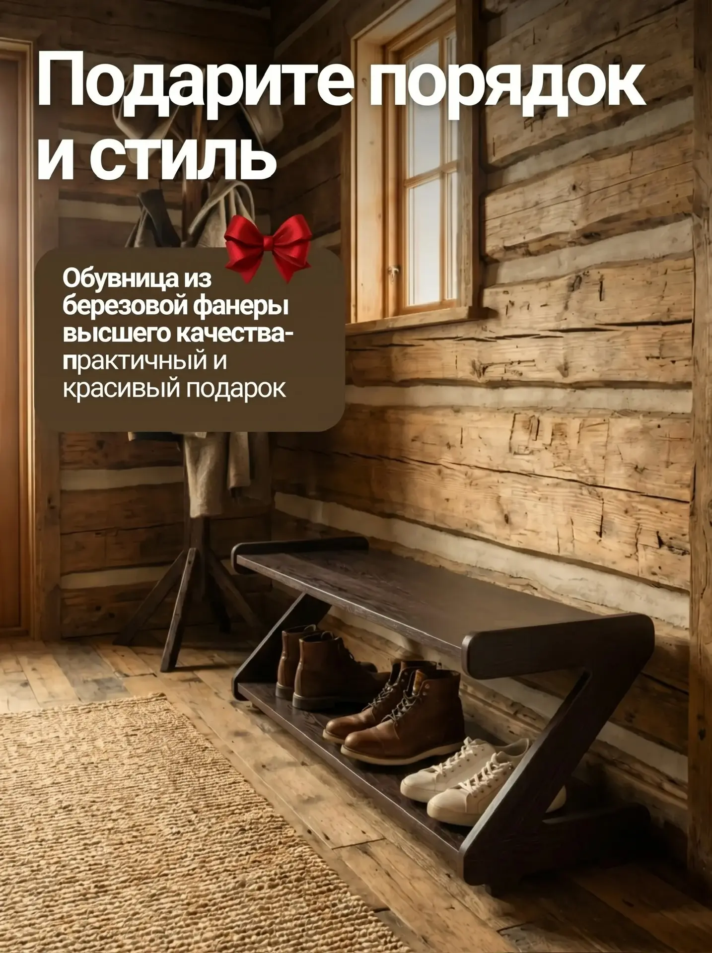 Обувница в прихожую с полками деревянная открытая  - деревянная мебель WoodLayer